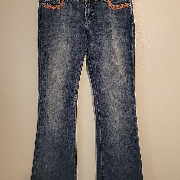 July 25 Womens Distressed Wide-Leg Jeans Size 29 Blue Denim Embellished Pockets - Picture 10 of 10